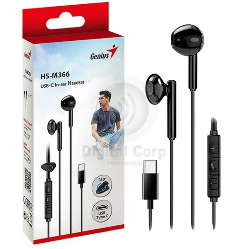 Auricular + Mic Headset Genius Hs-m366 Black Usb C